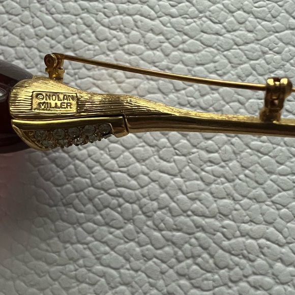 PURPLE IRIS FLOWER NOLAN MILLER SIGNED LUCITE RHINESTONE BROOCH PIN VINTAGE - Picture 5 of 5